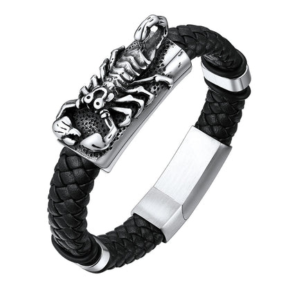 Custom Scorpion Leather Braided Bracelet for Men