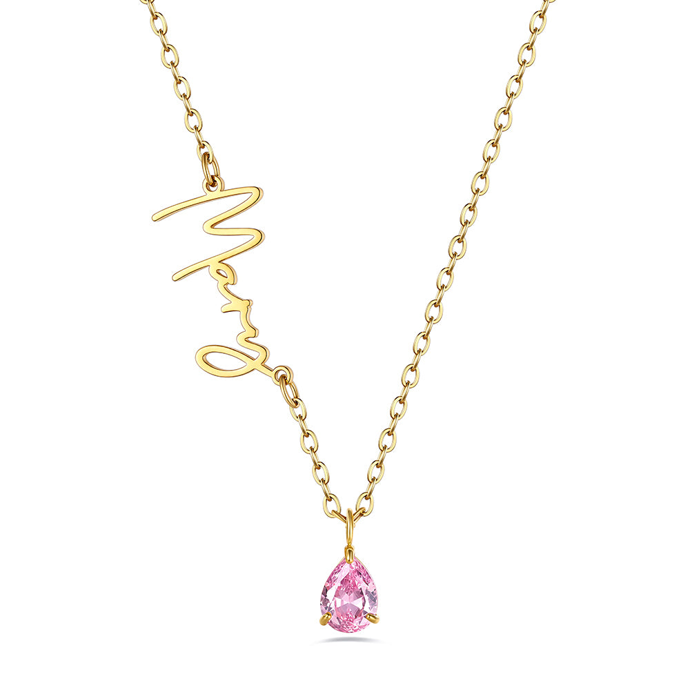 Custom Sideways Name Birthstone Necklace for Women