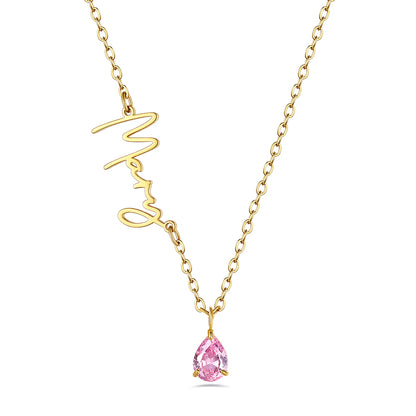 Custom Sideways Name Birthstone Necklace for Women