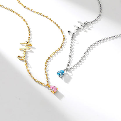 Custom Sideways Name Birthstone Necklace for Women in different color