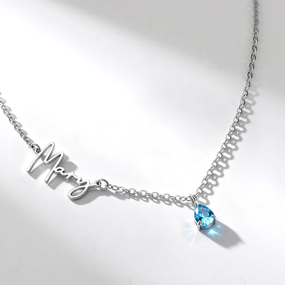 Custom Sideways Name Birthstone Necklace for Women  on a white background