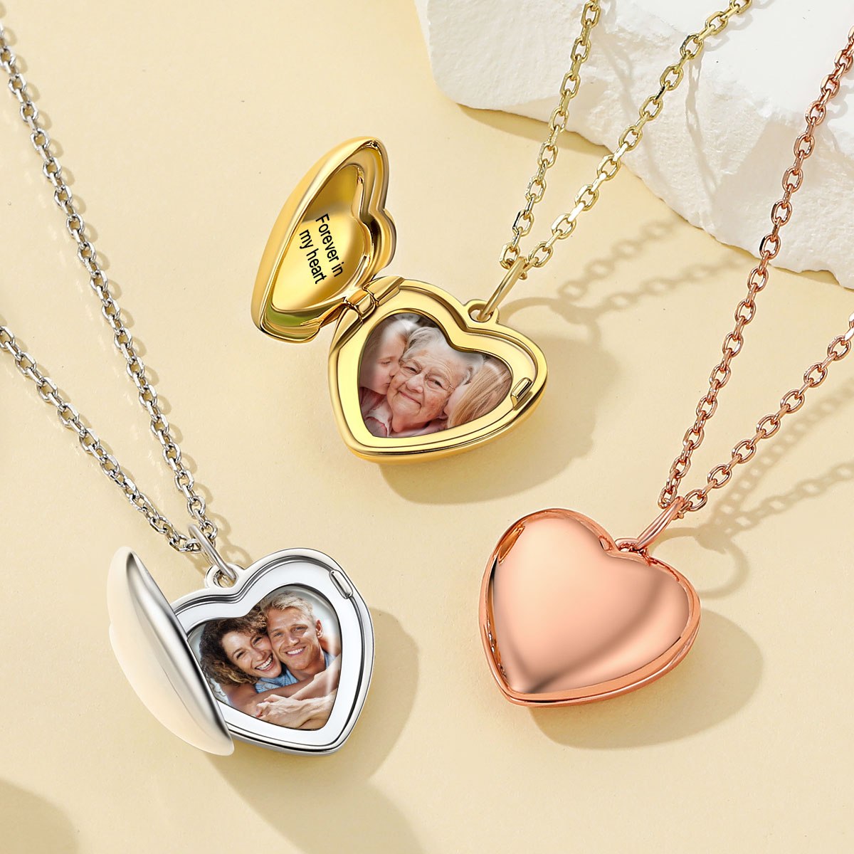 Custom Silver Heart Locket Necklace in different color