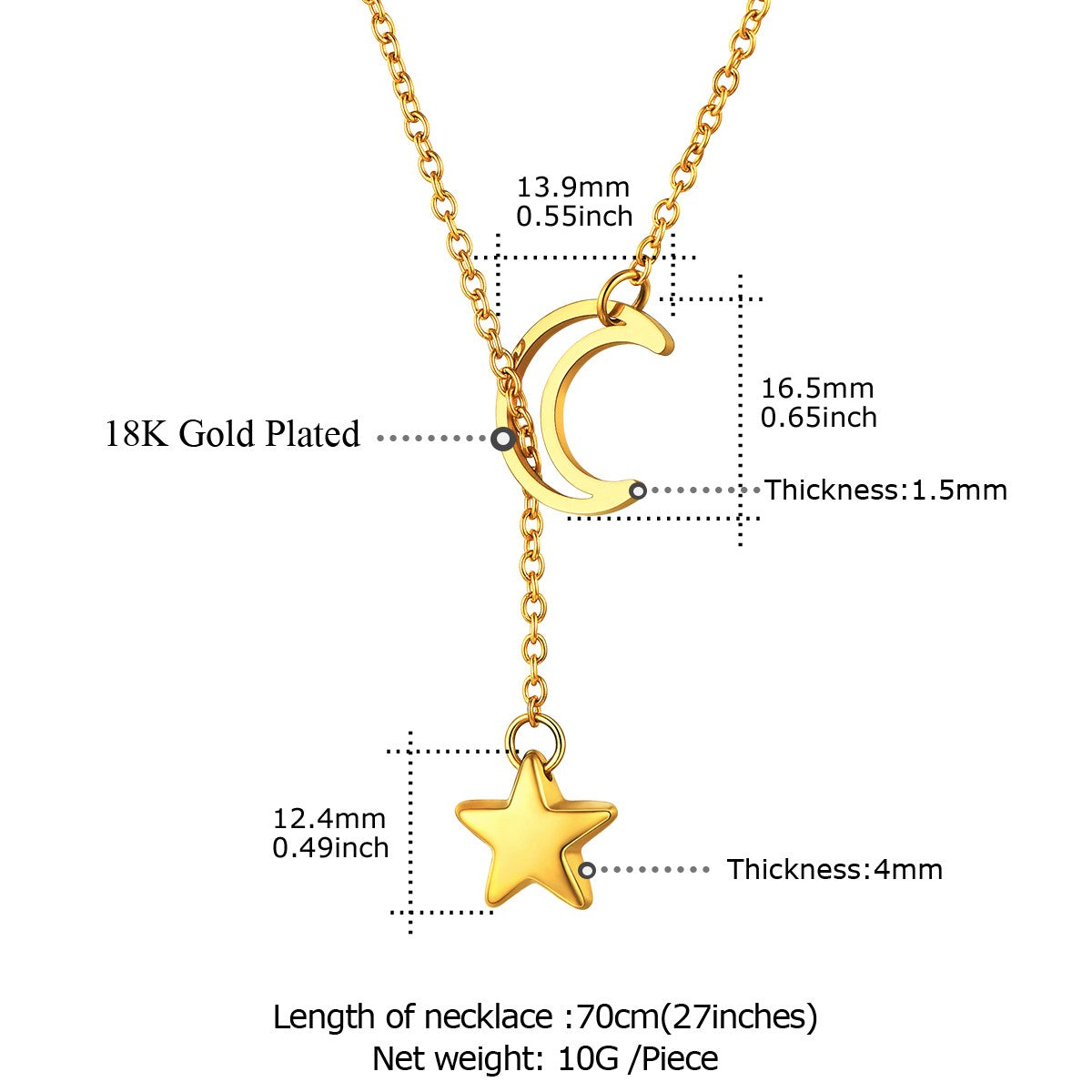Custom Star Moon Lariat Y Necklaces Dimension, Durable