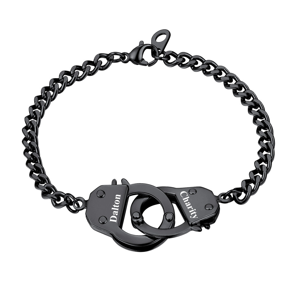 Custom Text Handcuff Chain Bracelet Black Plated