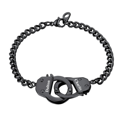 Custom Text Handcuff Chain Bracelet Black Plated