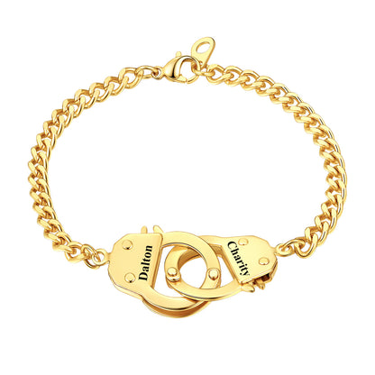 Custom Text Handcuff Chain Bracelet Gold Plated