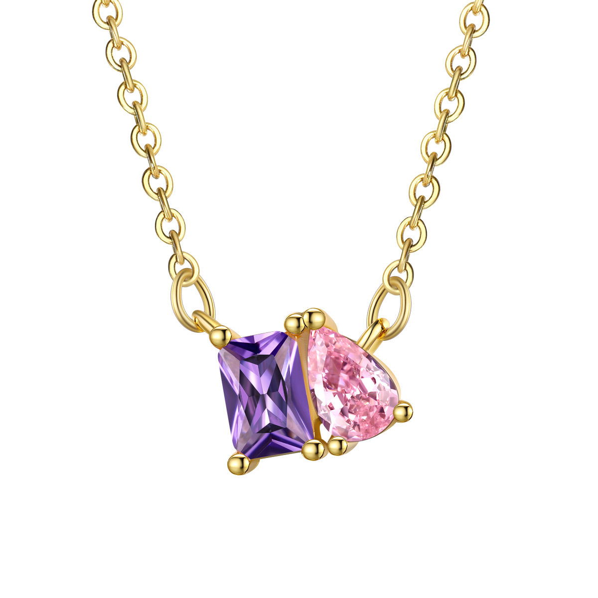 Custom Toi et Moi Birthstone Necklace Gold Plated 