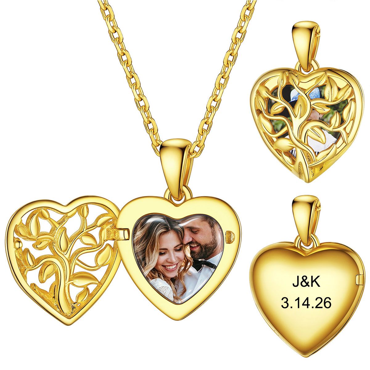 Custom Tree of Life Heart Locket Picture Necklace Gold Plated