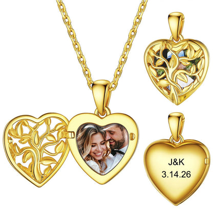 Custom Tree of Life Heart Locket Picture Necklace Gold Plated