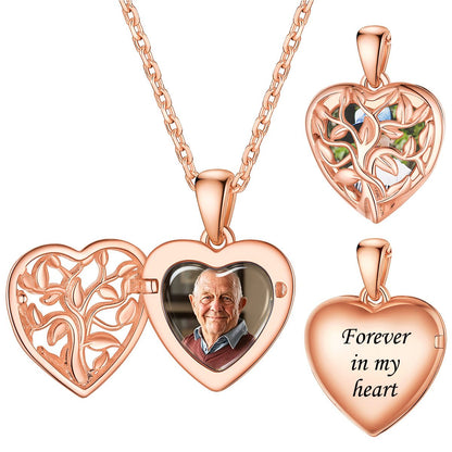 Custom Tree of Life Heart Locket Picture Necklace Rose Gold Plated