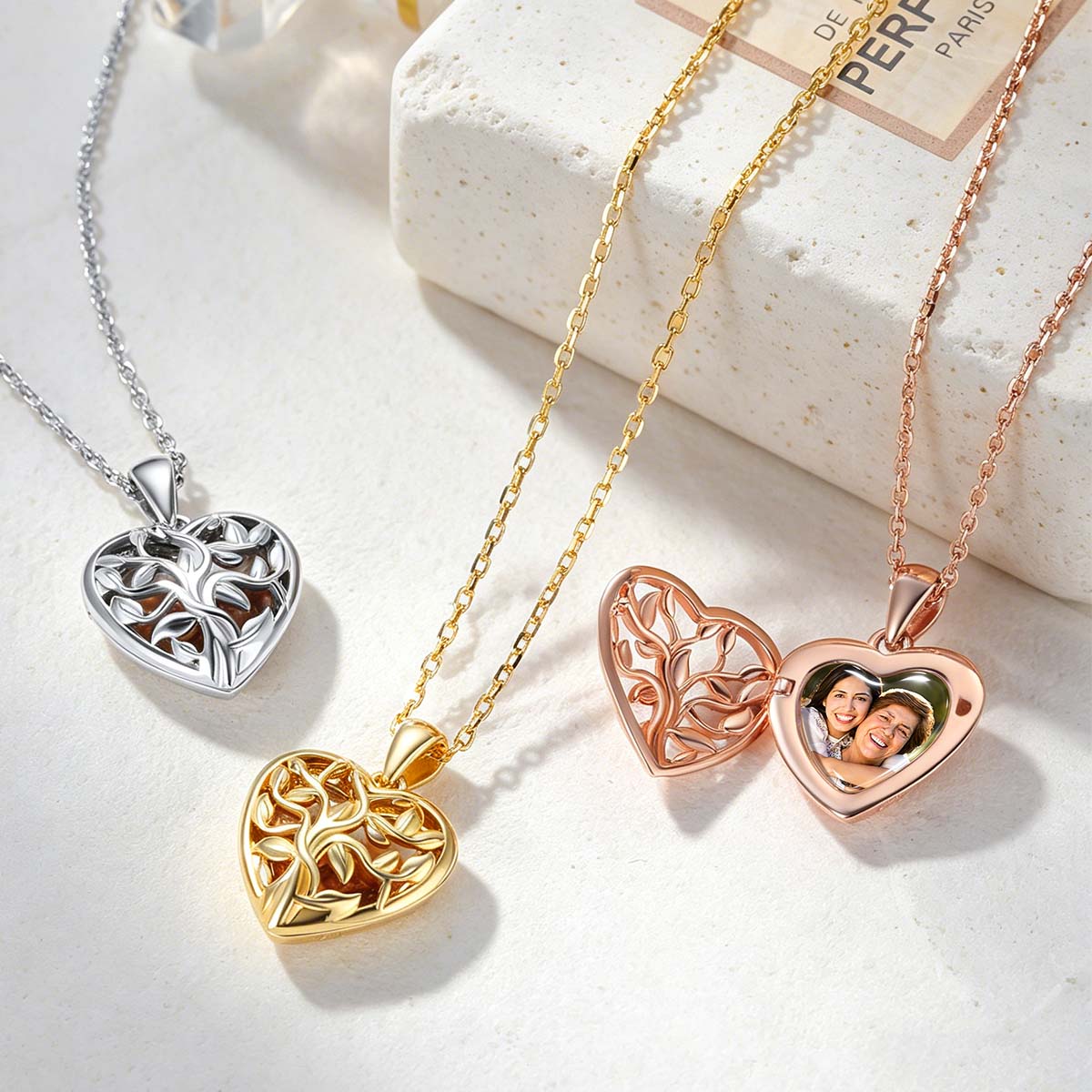 Custom Tree of Life Heart Locket Picture Necklace in different color
