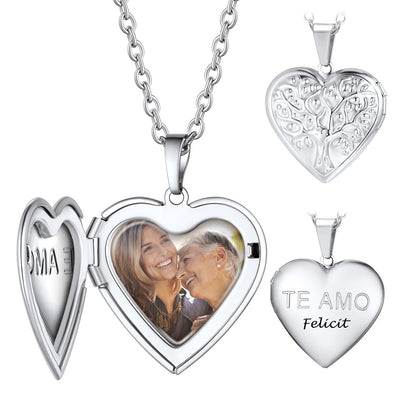 Custom Tree of Life Hearts Locket Necklace with Pictures