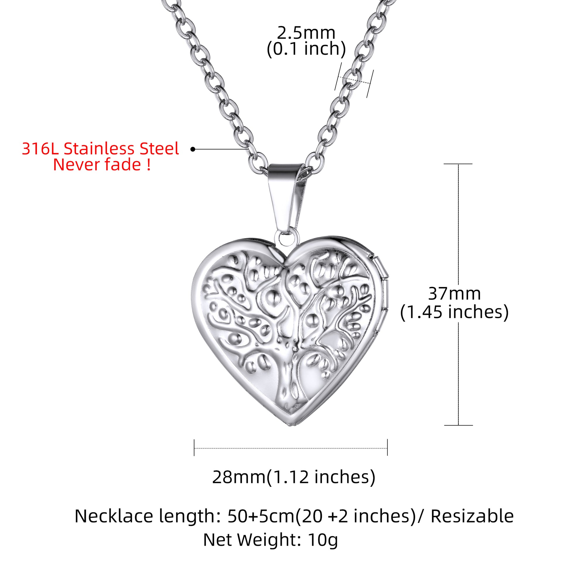 Custom Tree of Life Hearts Pictures Locket Necklace Dimension, Durable