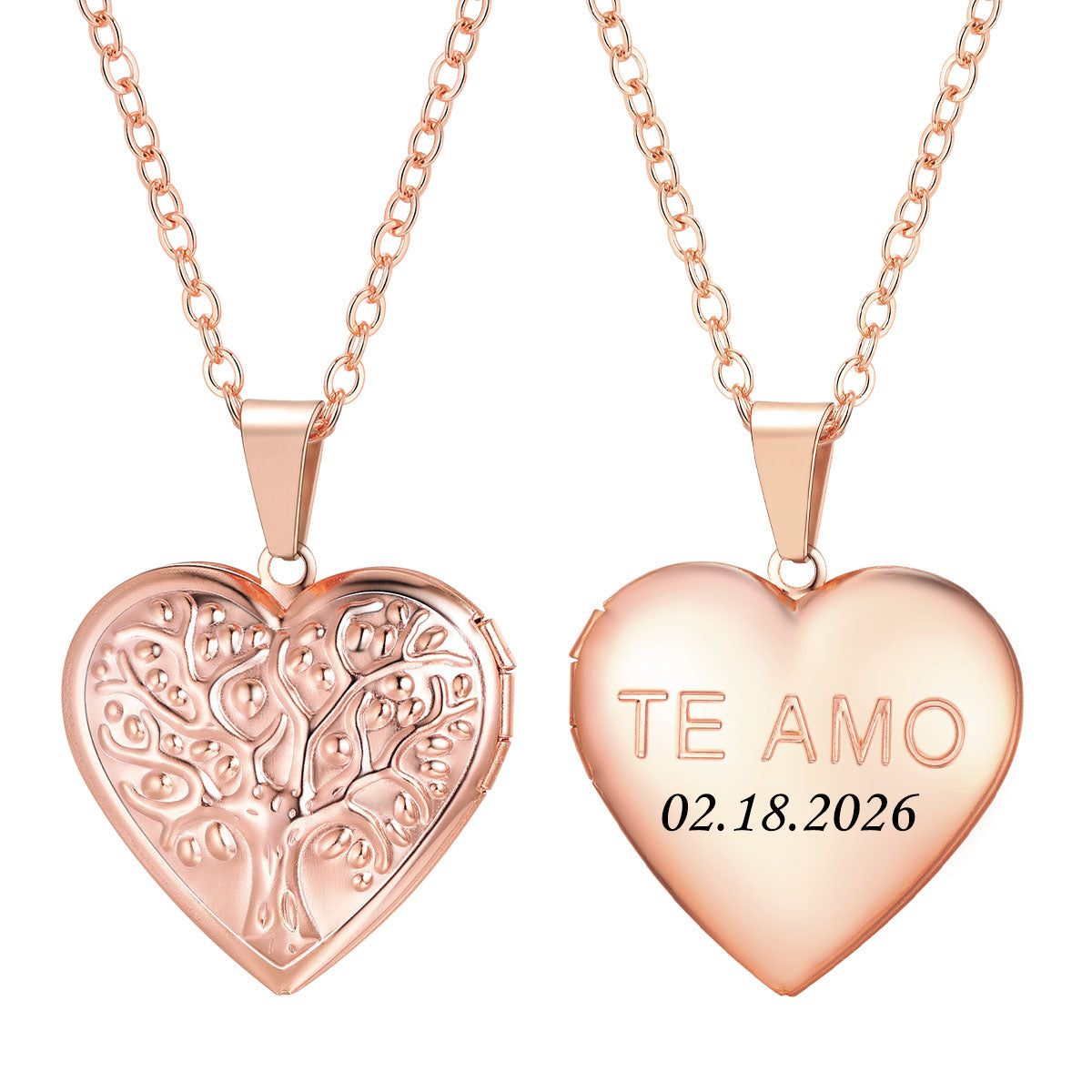 Custom Tree of Life Hearts Pictures Locket Necklace Rose Gold Plated