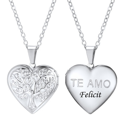 Custom Tree of Life Hearts Pictures Locket Necklace Stainless Steel