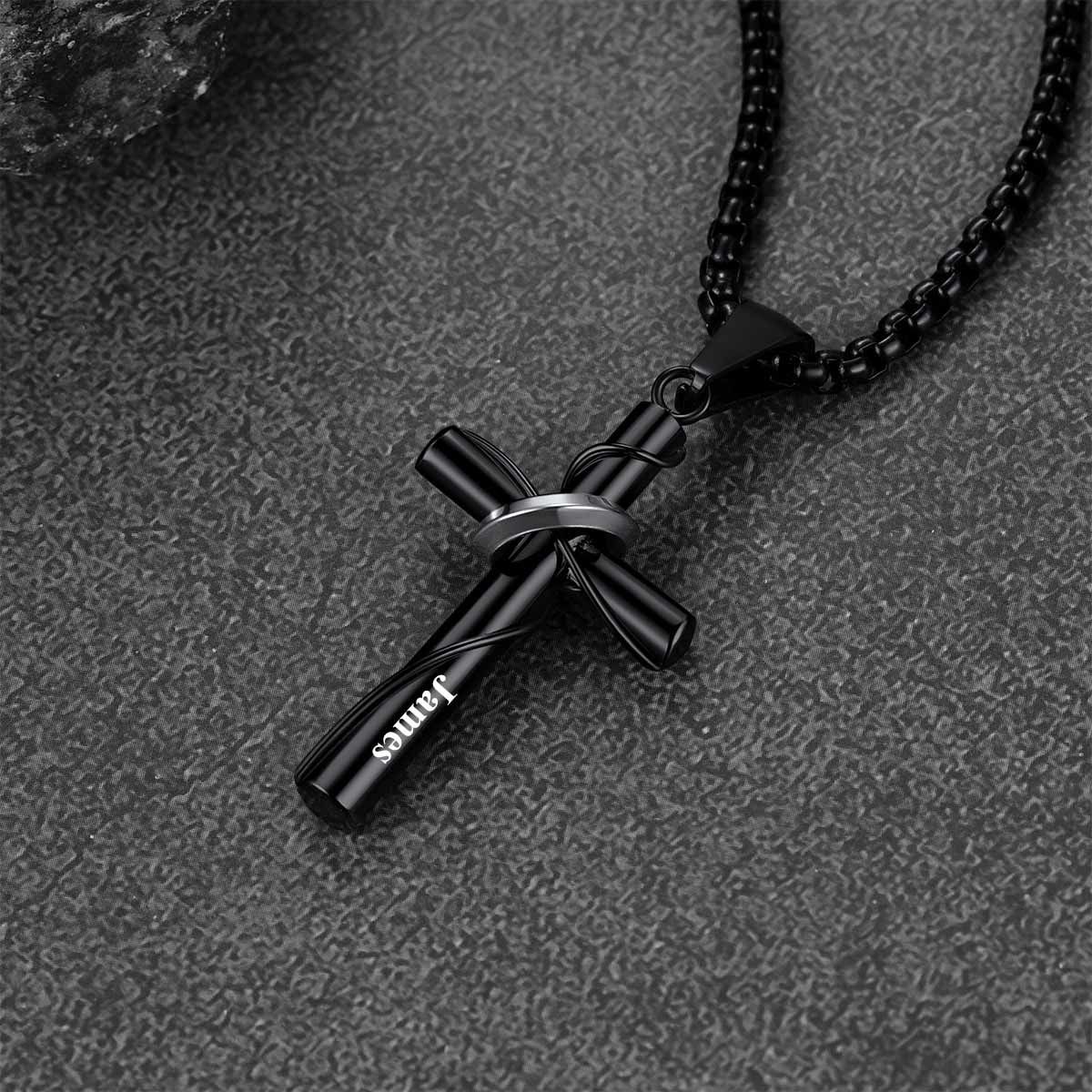 Custom Wrap Cross Necklace in Black Plated