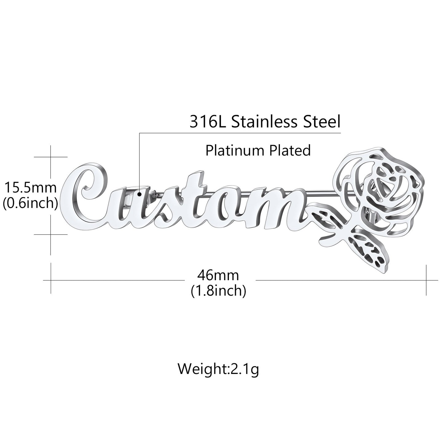 Custom birth flower pin size