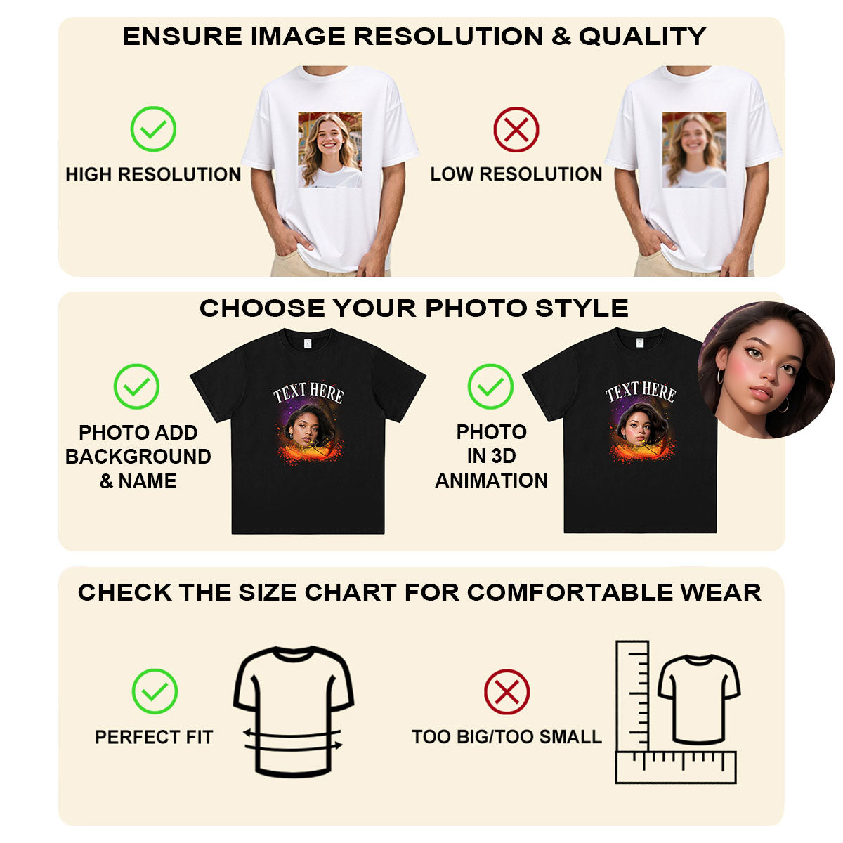 Custom photo and text T shirt detail