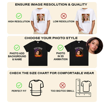 Custom photo and text T shirt detail