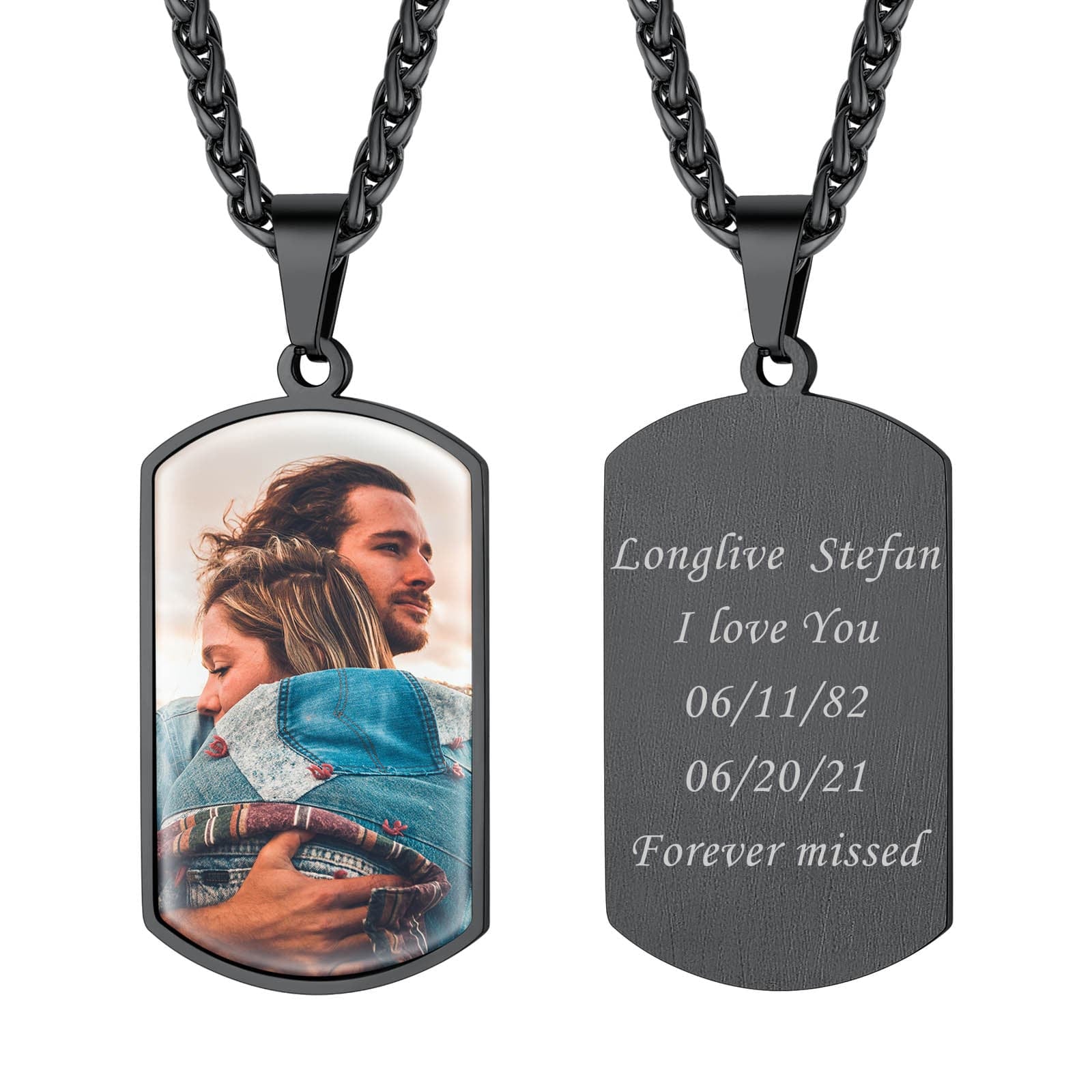 Customized Dog Tag Picture Necklaces for Men Woment Black