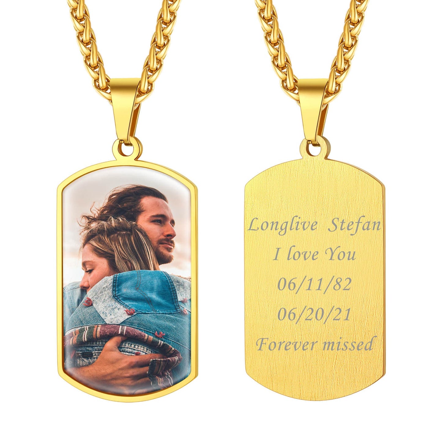 Customized Dog Tag Picture Necklaces for Men Woment Gold