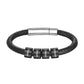 Customized Leather Braided Rope Bracelet with 4 Engraving Beads Black