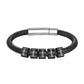 Customized Leather Braided Rope Bracelet with 5 Engraving Beads Black