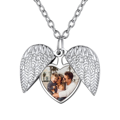 Customized Picture Necklace Angel Wings Heart Locket