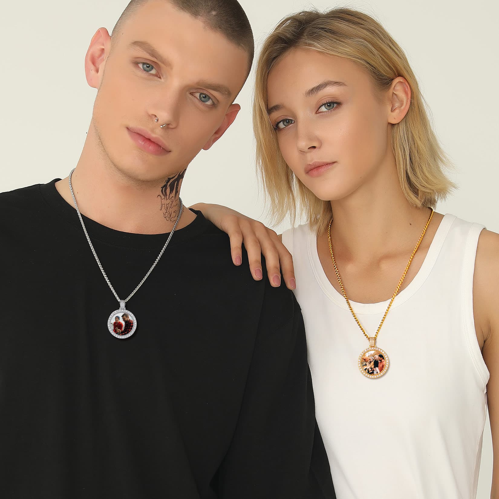 Customized Engraving Photo Necklace CZ Picture Pendant Necklace