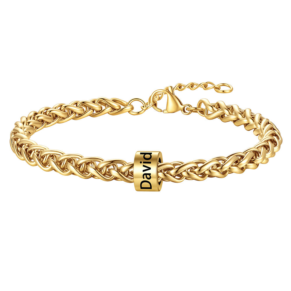 Customized  Engraved 1 Name Beads Bracelet for Men Women on a white background