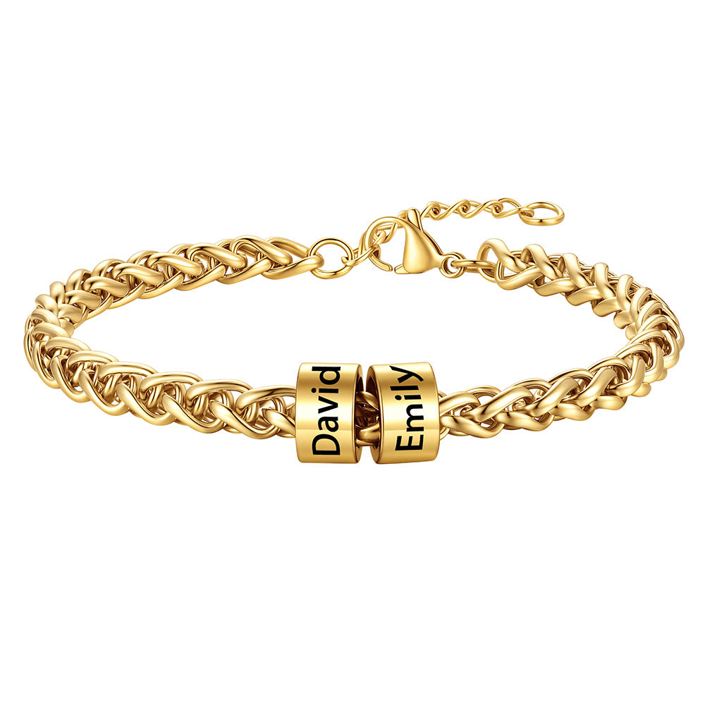 Customized  Engraved 2 Name Beads Bracelet for Men Women on a white background