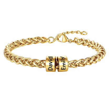 Customized  Engraved 2 Name Beads Bracelet for Men Women on a white background