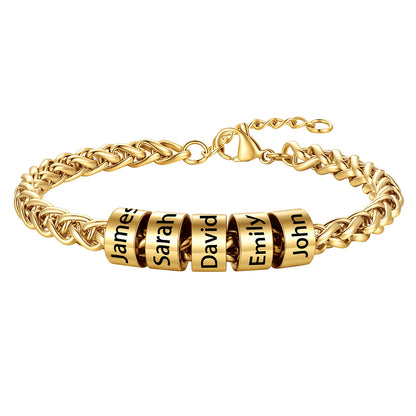 Customized  Engraved 5 Name Beads Bracelet for Men Women on a white background