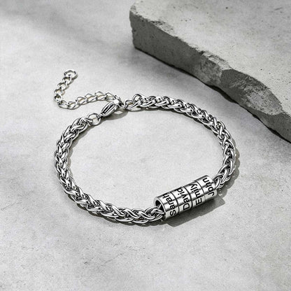 Customized  Engraved Name Beads Bracelet for Men Women on a grey background