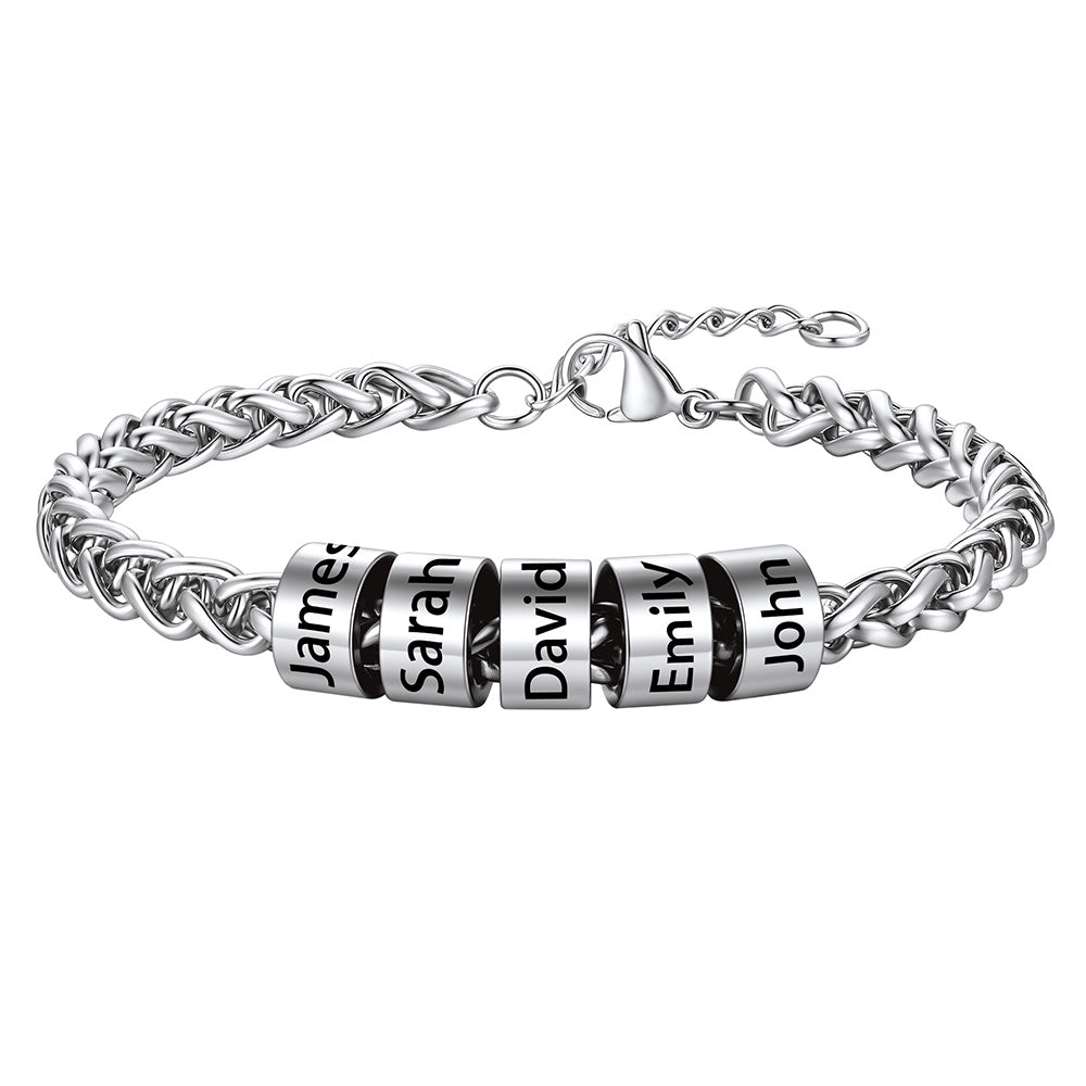 Customized  Engraved Name Beads Bracelet for Men Women on white background