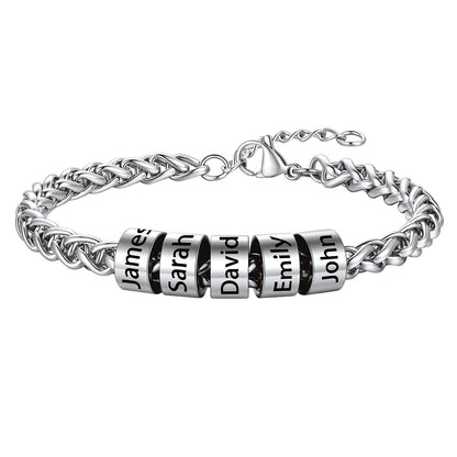 Customized  Engraved Name Beads Bracelet for Men Women on white background
