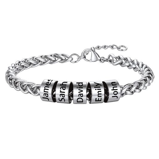 Customized  Engraved Name Beads Bracelet for Men Women on white background