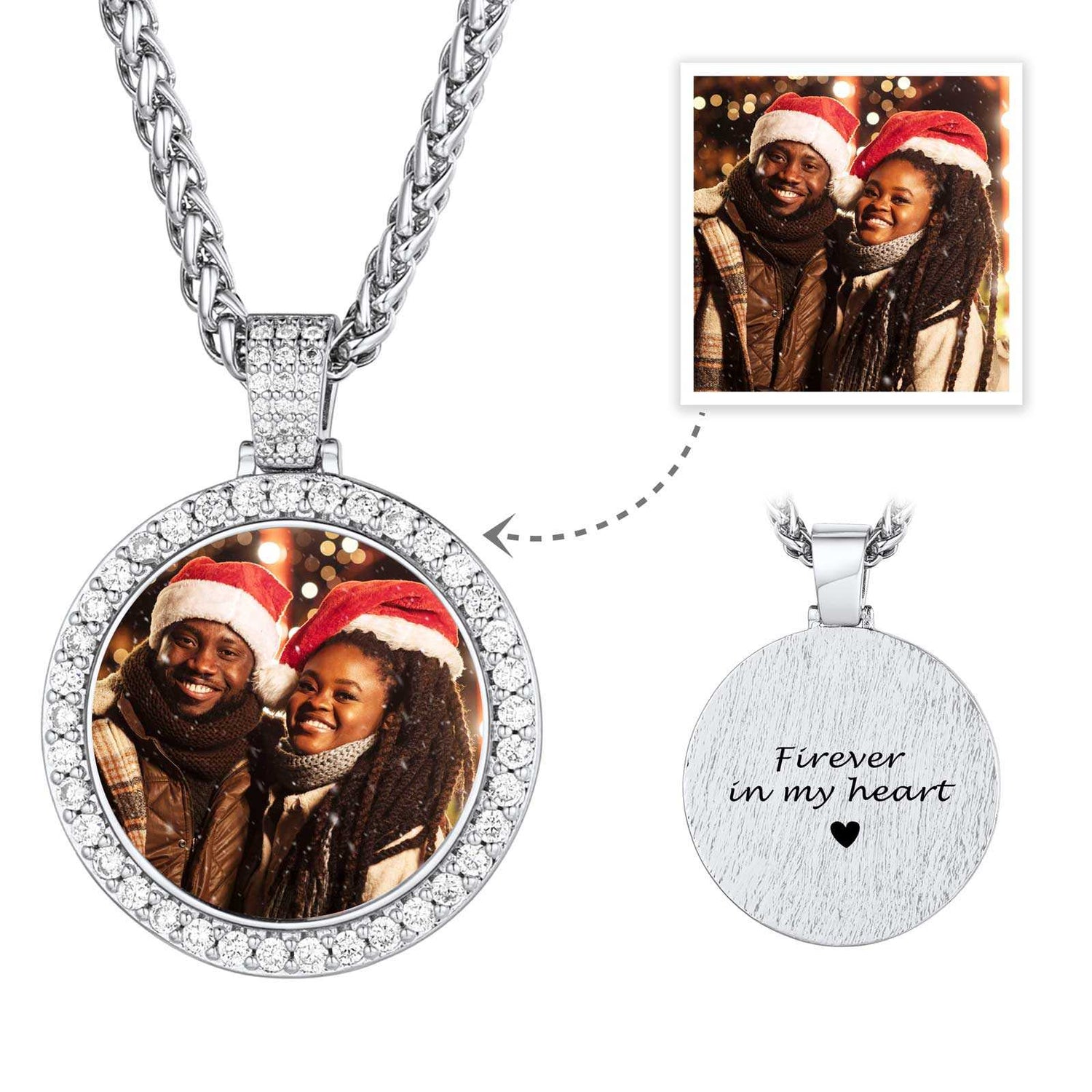 Customized Engraving Photo Necklace CZ Picture Pendant Necklace For Christmas