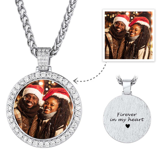 Customized Engraving Photo Necklace CZ Picture Pendant Necklace For Christmas