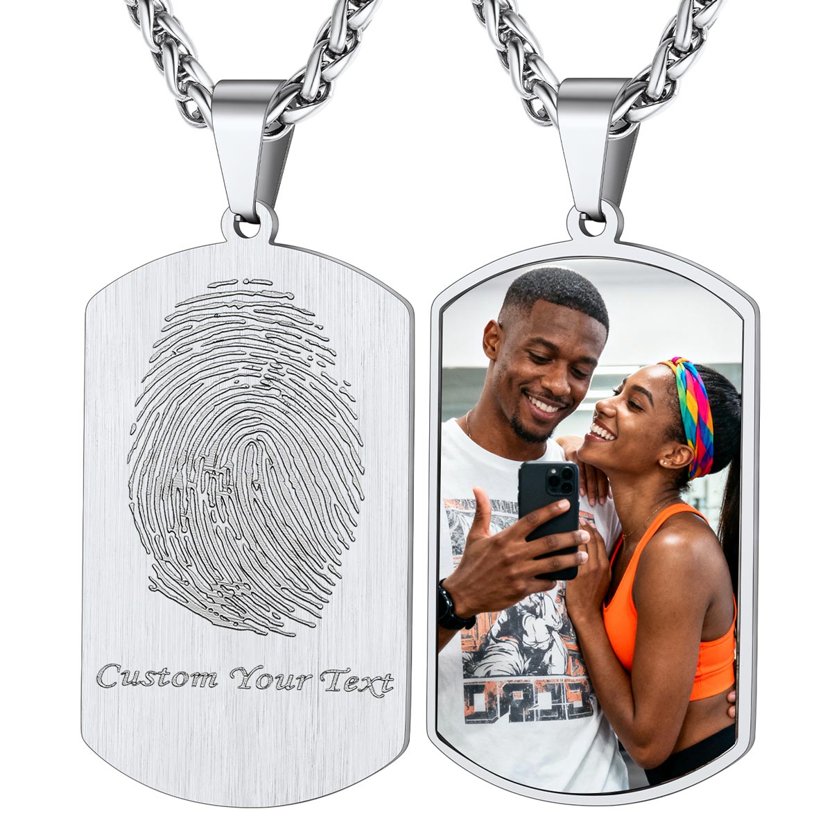 Customized Fingerprint Picture Dog Tag Necklace Steel
