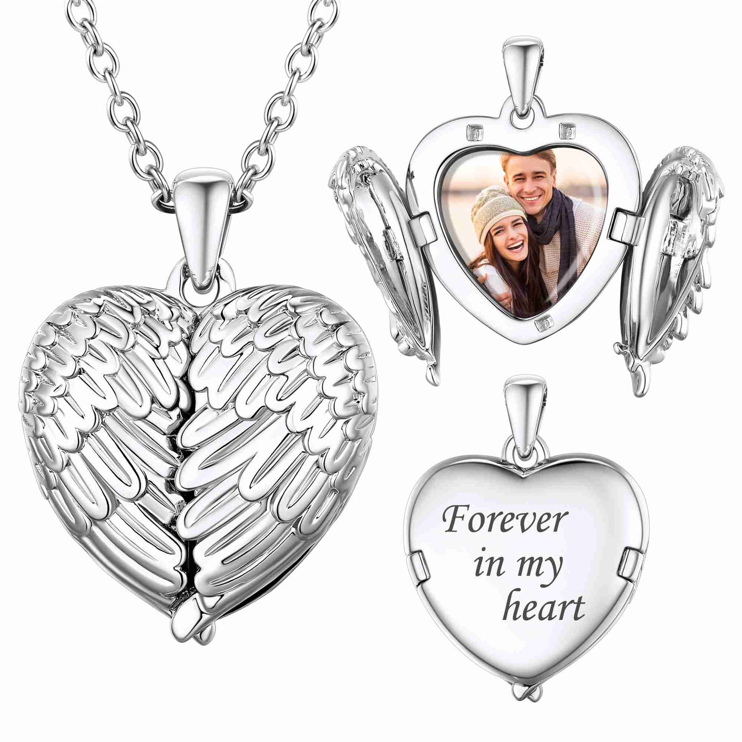 Customized Heart Photo Necklace Angel Wings Locket