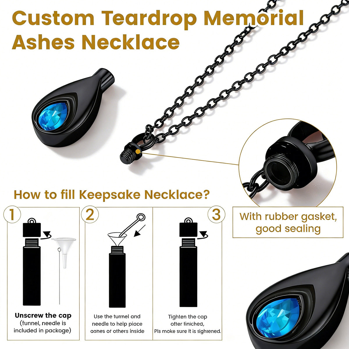 Customized Teardrop Birthstone Urn Necklaces Detail