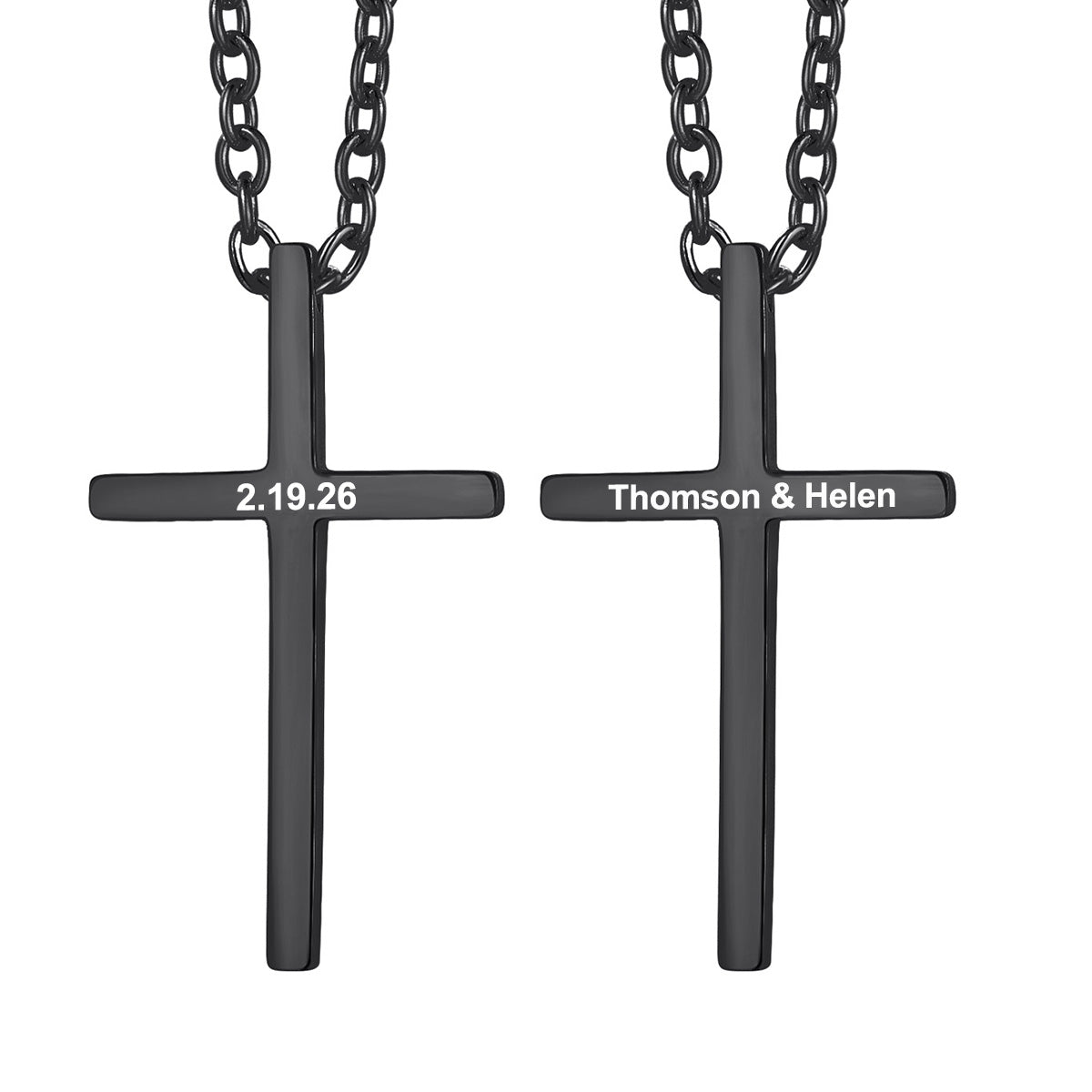 Customized Thin Cross Necklace in Black plated 