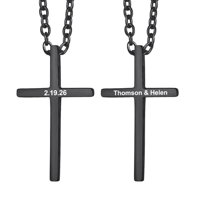 Customized Thin Cross Necklace in Black plated 