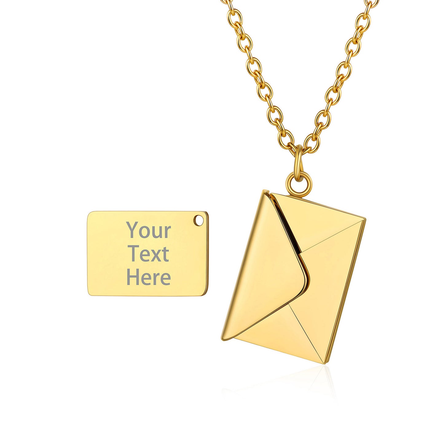 Customo Engraved Envelope Locket Necklace Gold Plated