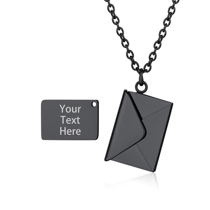 Customo Engraved Envelope Locket Necklace Rose Black Plated