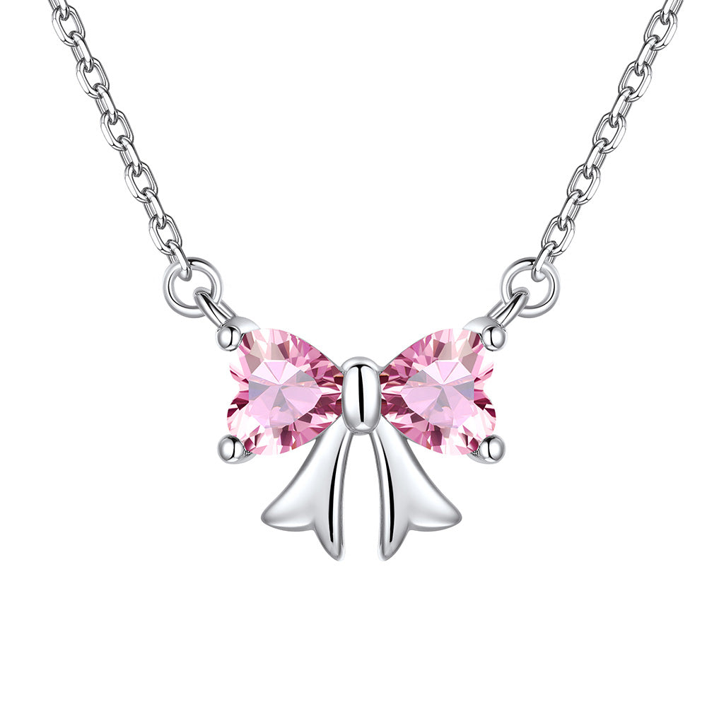 Cute Bow Birthstone Necklaces for Women