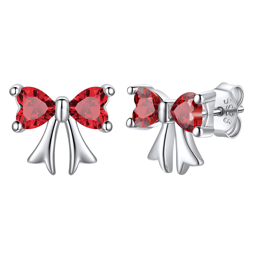 Cute Bow Birthstone Stud Earrings for Women