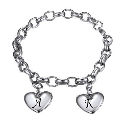 Personalized Engraved Hearts Charm Bracelet 2 heart