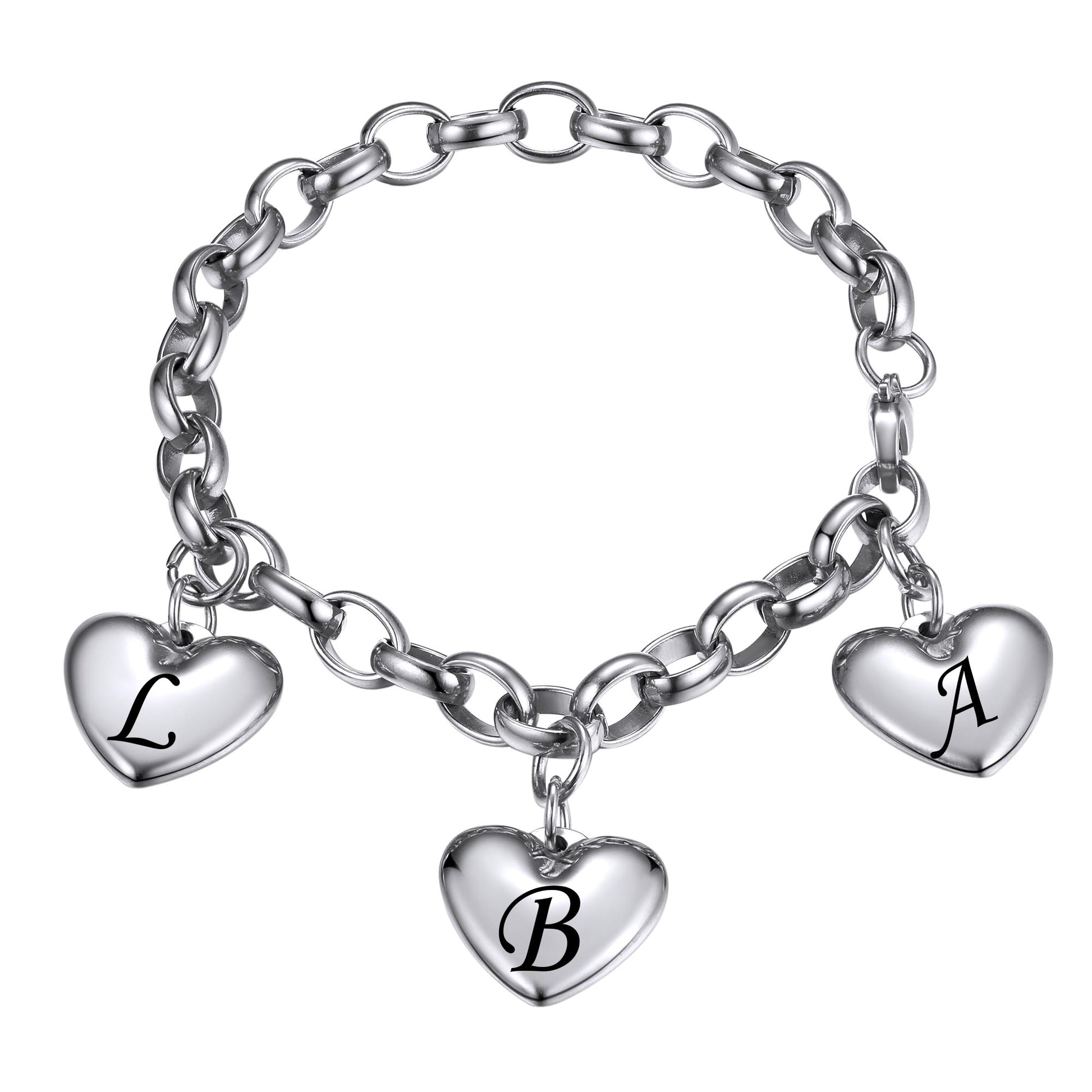 Personalized Engraved Hearts Charm Bracelet